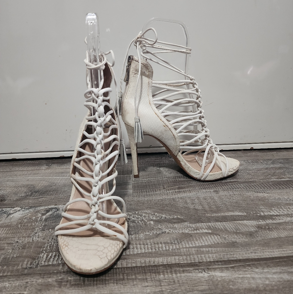 bebe Cream Strappy Heels